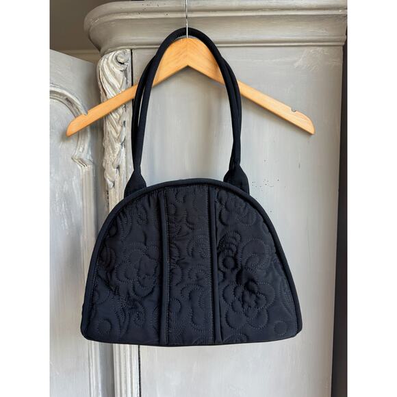 Vera Bradley Black Eloise Purse Handbag Quilted Green & White Floral Lining - Picture 4 of 14